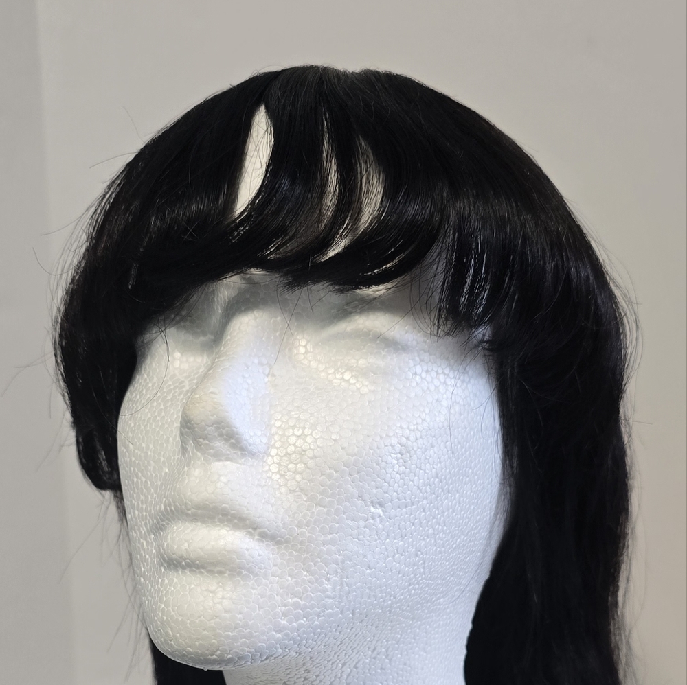 New Natural Black 100% Human Hair Wig With Bangs - Picture 3 of 16